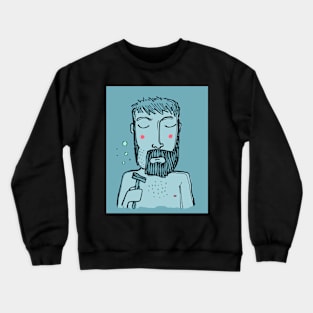 Sad cartoon man shaving his beard Crewneck Sweatshirt